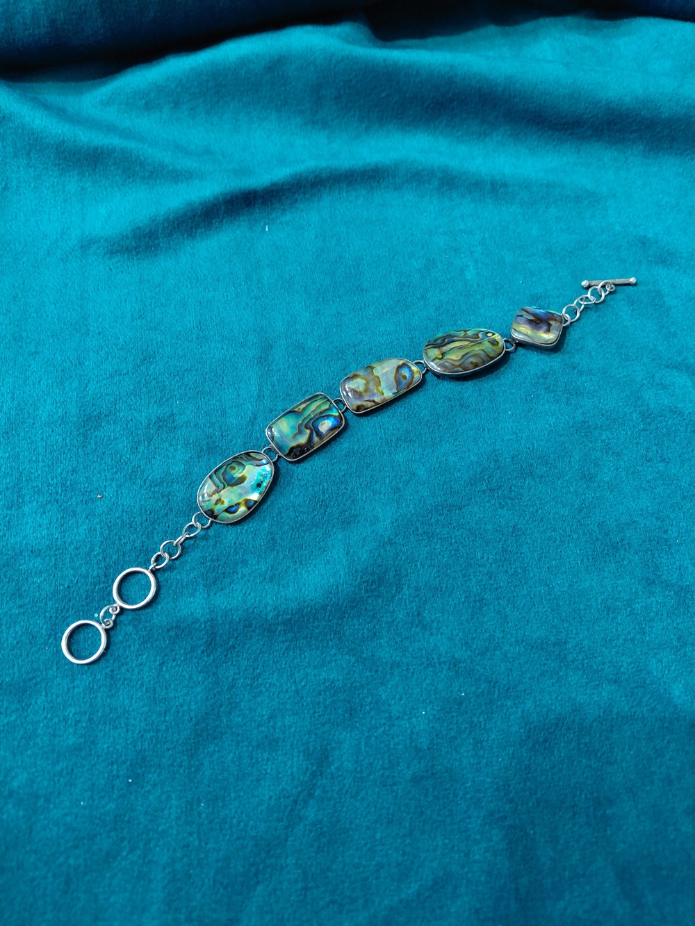 Vintage Lucas Lameth LUC 925 Sterling Silver Abalone Shell Link Toggle Bracelet.